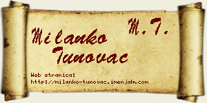 Milanko Tunovac vizit kartica